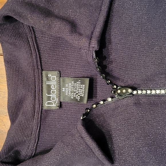 RAFAELLA Black Metallic Collared Pullover Long Sleeve Zipper Sweater - Picture 4 of 5